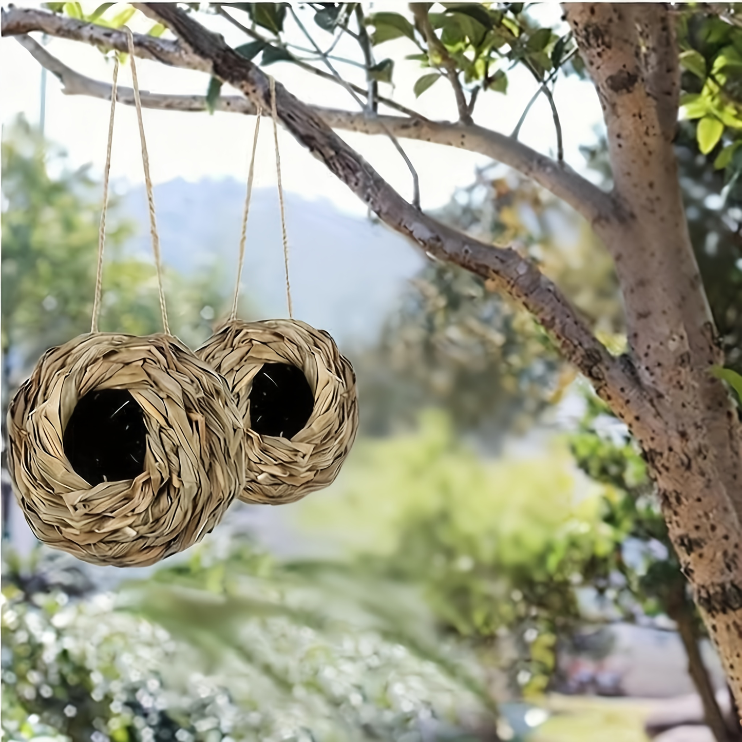 Hummingbird Nest House Handwoven Outdoor Garden Patio Bird Nest - Spherical Design Comfortable Nesting Shelter for Small Birds, Wildlife Habitat Decor