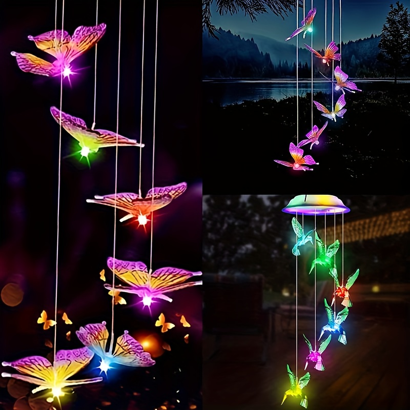 Solar Hummingbird Butterfly Pendant Light 6 LED Color