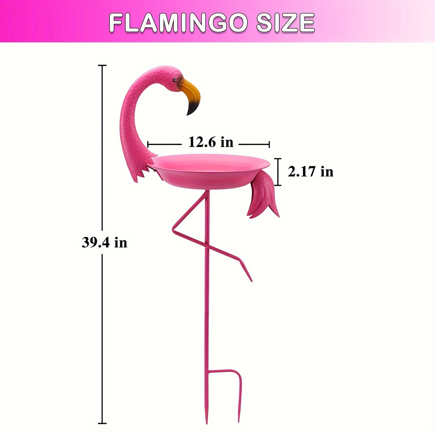 Bird Bath Outdoor Metal Flamingo Feeder Bowl – 3D Garden Lawn Stake Drinker Plate