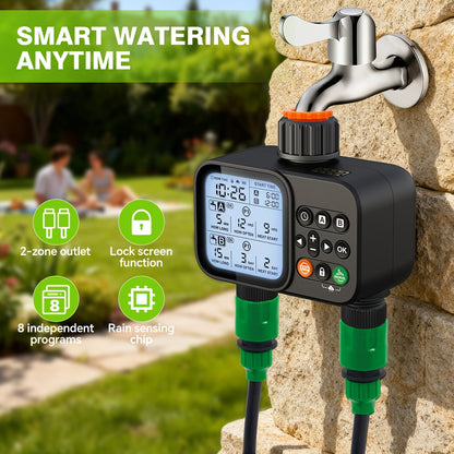 Automatic Drip Irrigation Timer Smart Garden Watering Controller 2-Zone