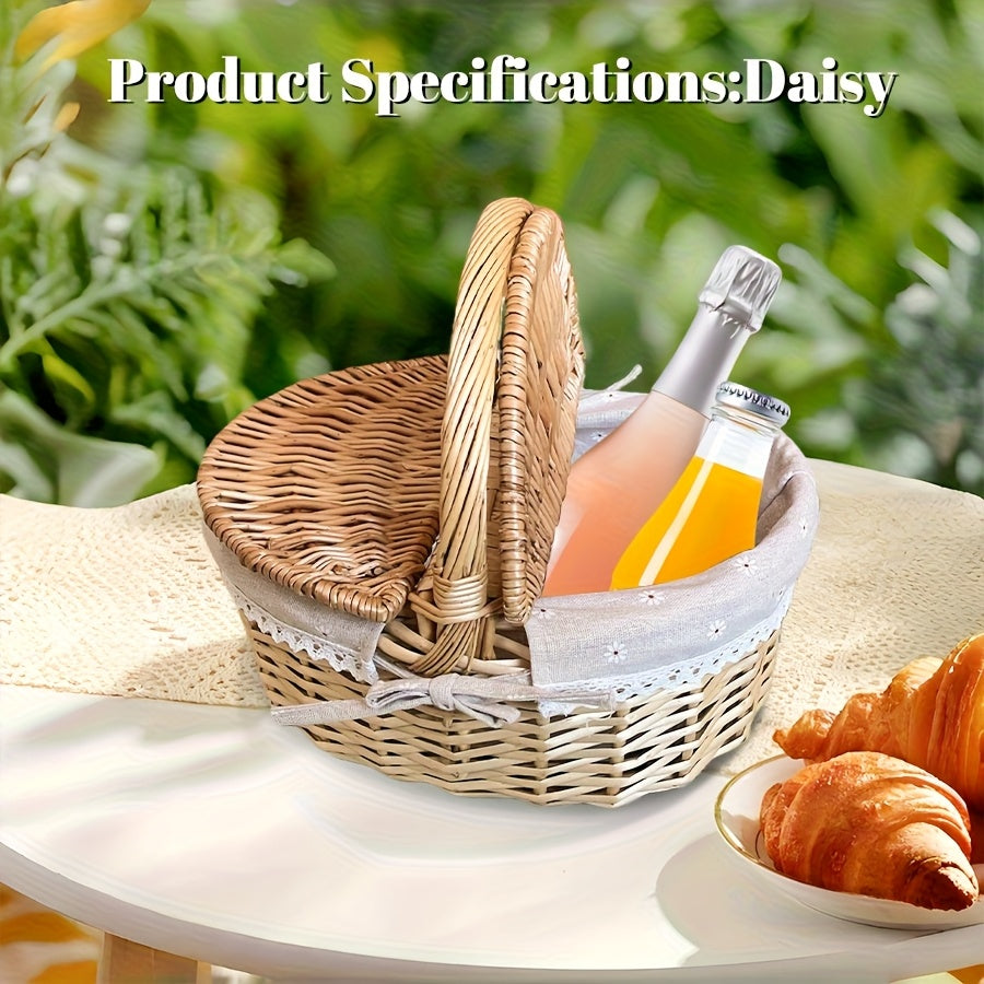 Covered Picnic Basket | Portable Lined Outdoor Gift Travel Basket