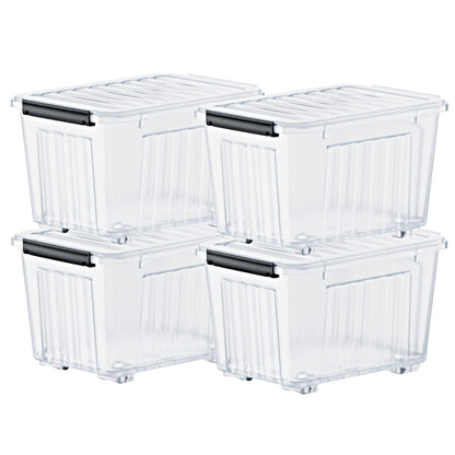 Stackable Storage Bins with Lids and Wheels | 72QT & 97QT Heavy Duty Bins | 4 or 6 Pack | 220LB Capacity | Clear, Blue/White, Black/Yellow