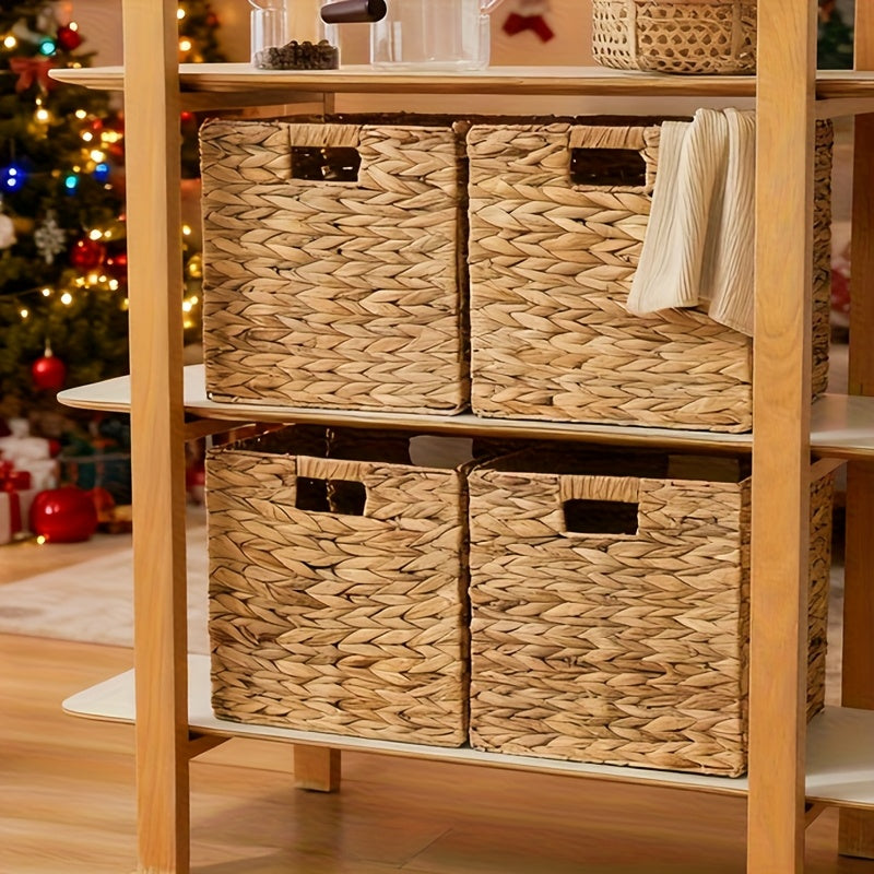 Woven Storage Baskets - Water Hyacinth, Seagrass & Paper Rope Organizer Bins for Shelves, Bathroom, Kitchen, Bedroom, Boho Home Decor