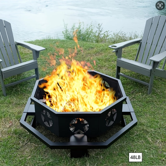Extra Large Octagonal Fire Pit for Outside, Heavy Duty Steel Wood Burning Firepit for Backyard Patio Camping Garden, 43 & 45 Inch Outdoor Fire Bowl, Black