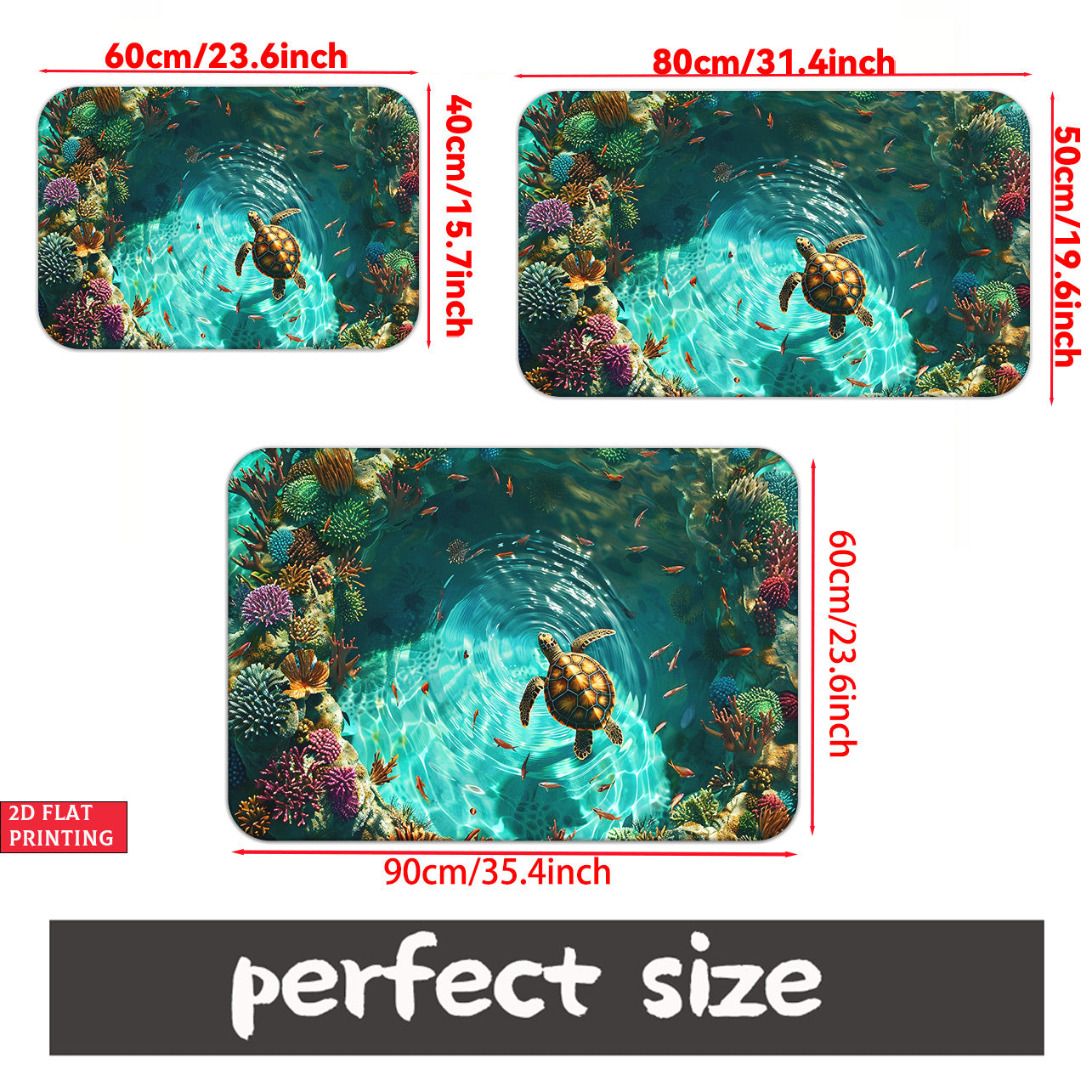 Sea Turtle Illusion Floor Mat Non-Slip 700GSM Microfiber Absorbent Machine Washable Rug Bathroom Bedroom Living Room Outdoor Camping Picnic