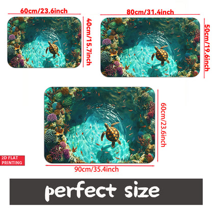 Sea Turtle Illusion Floor Mat Non-Slip 700GSM Microfiber Absorbent Machine Washable Rug Bathroom Bedroom Living Room Outdoor Camping Picnic