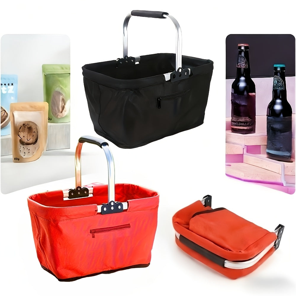 Collapsible Shopping Basket | Foldable Aluminum Picnic Market Bag