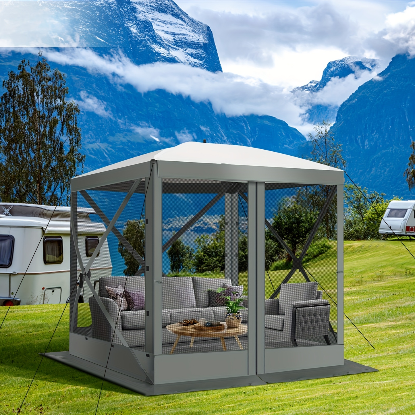 Pop Up Gazebo 8x8ft Mesh Screen Tent Portable Camping Garden Picnic