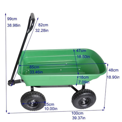 Garden Dump Cart Heavy Duty 330LBS | Steel Frame Pneumatic Tires Lawn Yard Farm Utility Wagon