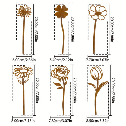 Garden Stakes Rusty Flat Metal | Rose Dandelion Patio Flower Pot