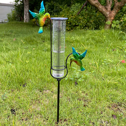 Rain Gauge | Hummingbird Garden Art Metal Frame Outdoor Yard Decor