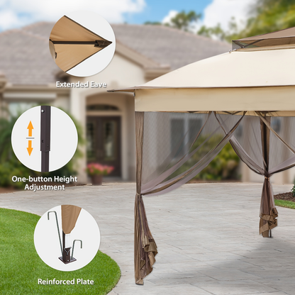 Instant Gazebo Tent 11x11 FT Mosquito Netting No Assembly Required