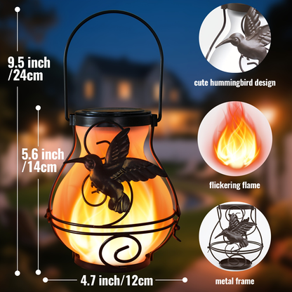 Solar Hummingbird Flame Torch Lights Outdoor Waterproof IP44 Hanging Flickering Garden Lanterns Patio Yard Pathway Decor Stake Lights