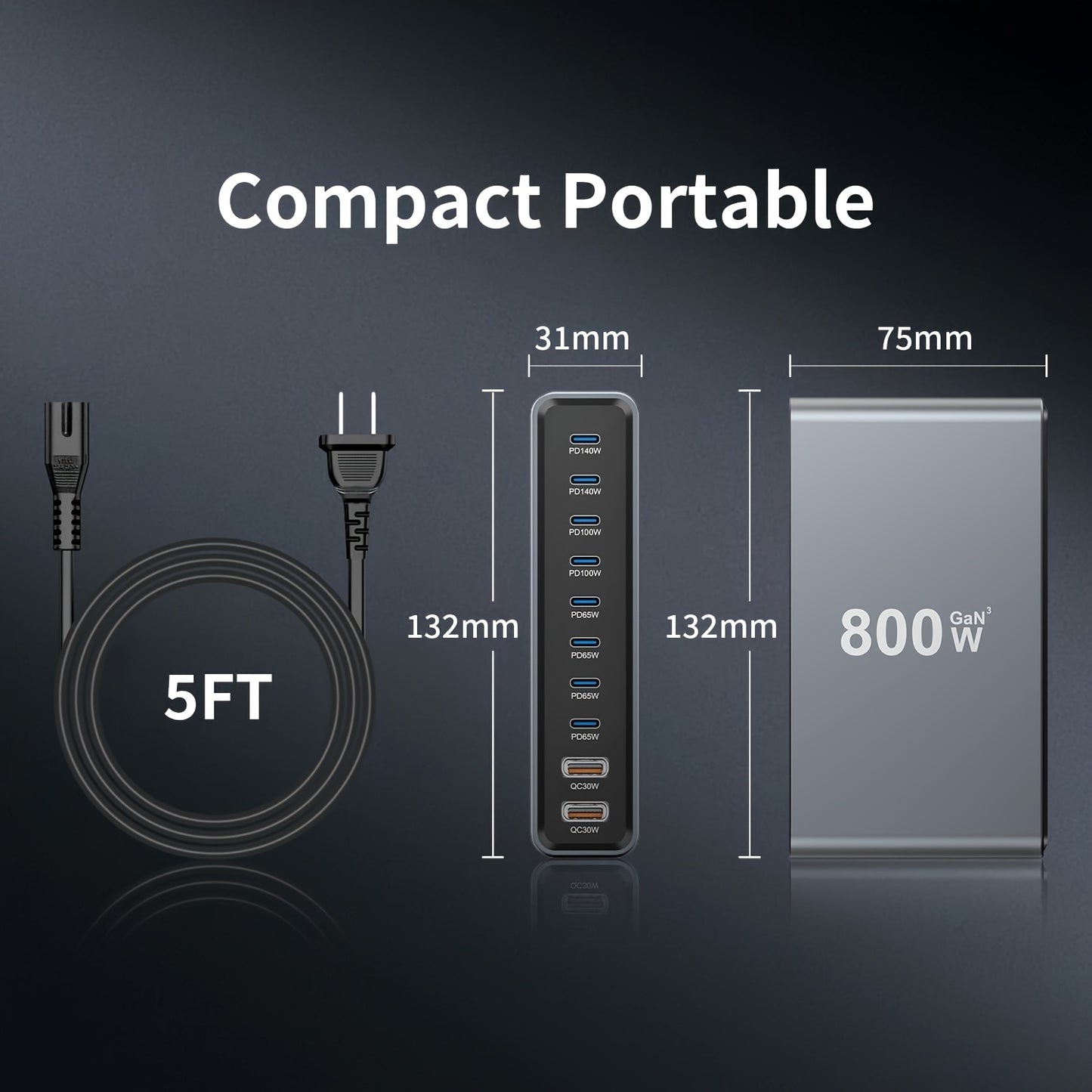 GaN Charging Station 1000W GaN3 10-Port USB-C Fast Charger for Laptops Tablets Smartphones 110-240V Universal Travel Power Hub Multi-Device Desktop