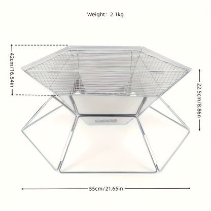 Charcoal Grill Portable Folding BBQ Fire Pit Hexagonal Camping Stove Open Grid Even Heat Backyard Picnic Beach Tailgating Outdoor Cooking Compact Easy Assembly