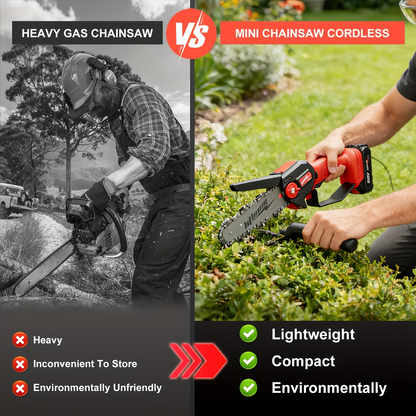 Mini Chainsaw Cordless 4 & 6 Inch Electric - Upgraded Portable Battery Chainsaw with Safety Lock, Splash-Proof Cover & Rechargeable Battery for Tree Pruning, Branch Cutting & Garden Use