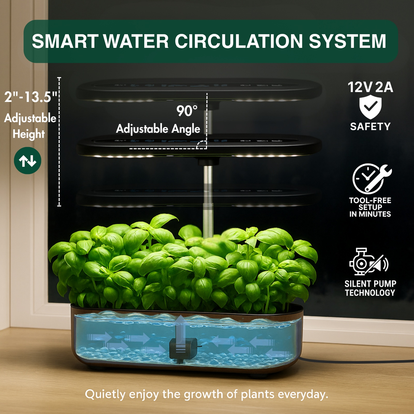 Hydroponic Garden Kit 14-Pod with LED Grow Light – Smart Timer, Quiet Pump & 1.32 Gal Tank, 75-Piece Indoor Herb Garden System for Vegetables, Flowers & Herbs, Plug & Play