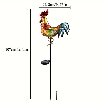 Solar Chicken Garden Lights Outdoor Decorative LED Rooster Yard Art Stake Metal Statue Gifts for Chicken Lovers Women Patio Lawn Decor