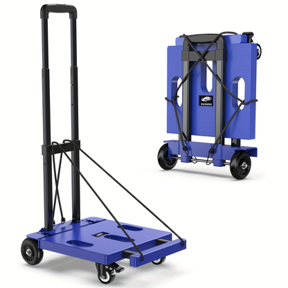 Folding Hand Truck Dolly 500LB Heavy Duty, Collapsible Luggage Cart with 6 Wheels & 2 Elastic Straps for Moving, Travel, Shopping, Office & Warehouse