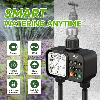 2 Zone Sprinkler Timer Garden Hose Water Timer with Rain Delay Programmable Faucet Controller
