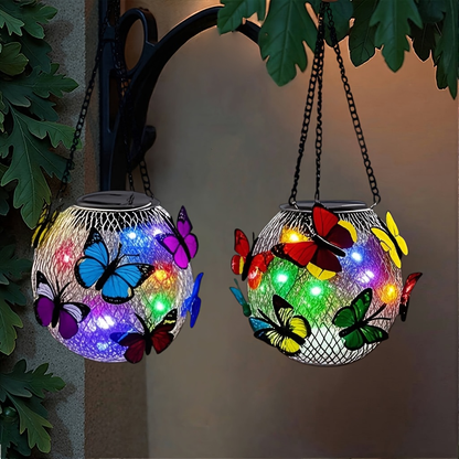Solar Butterfly Lantern Hanging Garden Light 2-Pack Metal Iron