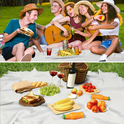 Picnic Blanket Extra Large 91x71 Woven Cotton Fringe Boho Beach Blanket Sandproof Machine Washable Portable Outdoor Camping Spring Summer White