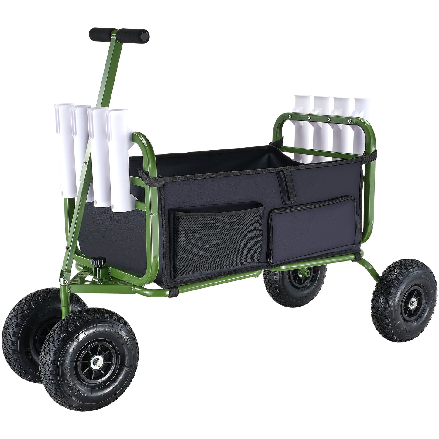 Beach Fishing Cart Foldable 300 lbs with 8 Rod Holders Balloon Wheels Heavy Duty Steel Pier Surf Wagon 600D Oxford