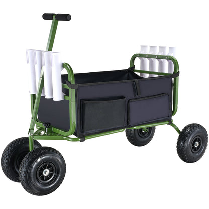 Beach Fishing Cart Foldable 300 lbs with 8 Rod Holders Balloon Wheels Heavy Duty Steel Pier Surf Wagon 600D Oxford