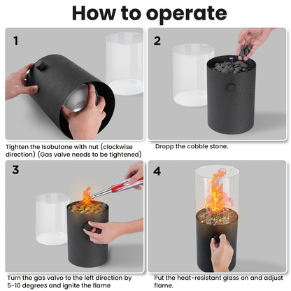 Fire Bowl Tabletop Fire Pit Indoor Outdoor Butane Fuel Mini Portable Fireplace with Glass Wind Guard for Coffee Table Patio Balcony Camping