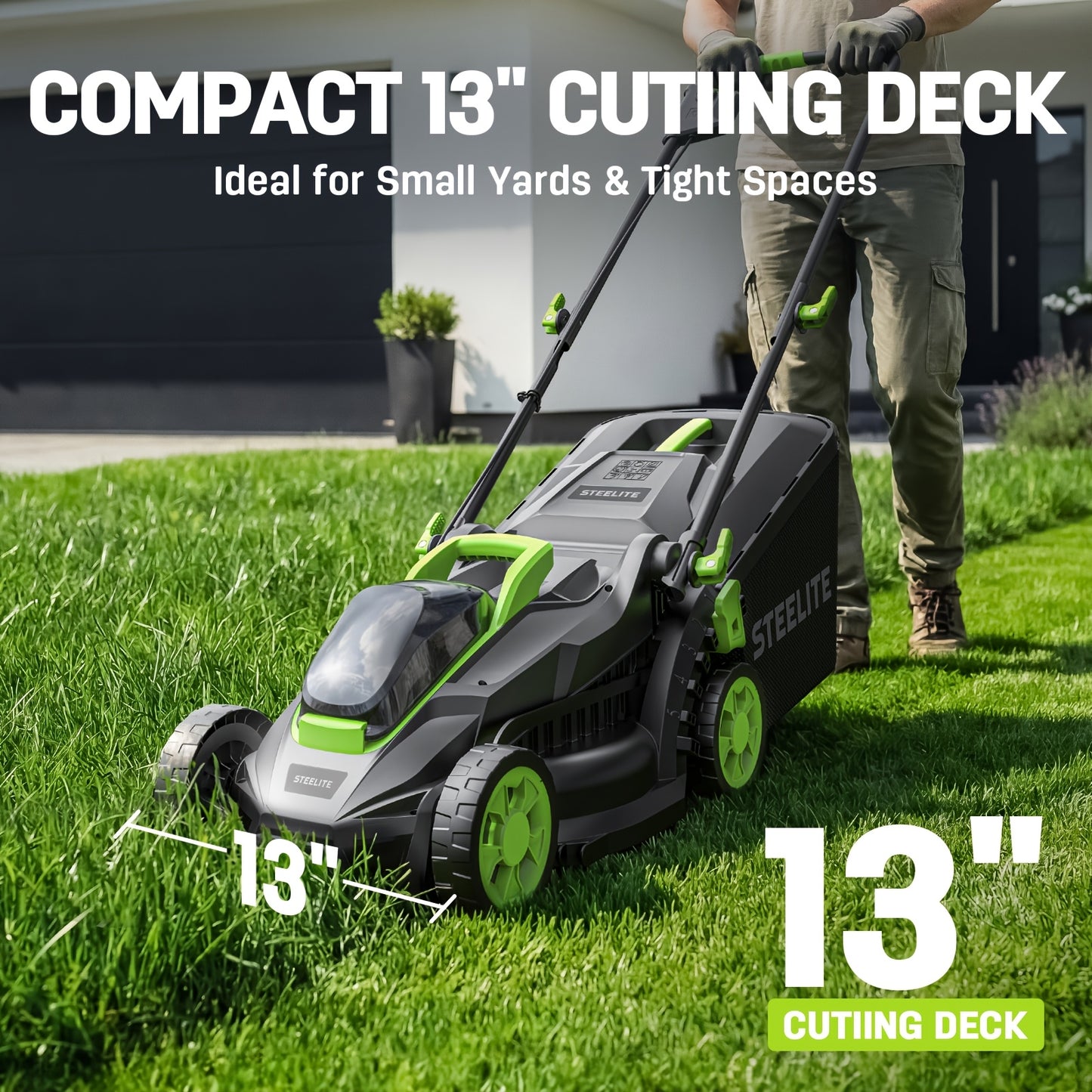 Cordless Lawn Mower Brushless Motor 13-Inch 21V Electric Lawn Mower Battery Powered with 4.0Ah Battery & Charger Included for Small to Medium Yards