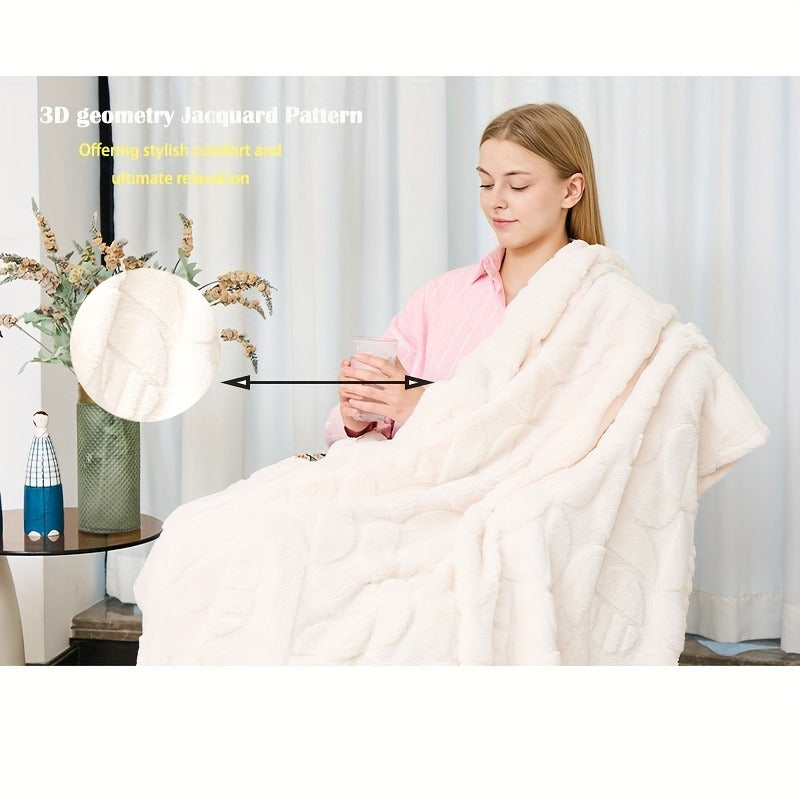 Throw Blanket 3D Geometric Pattern Fluffy Soft Warm Handmade Knit Blanket for Couch Sofa Bed Camping Picnic Travel – Lightweight Cozy Blanket