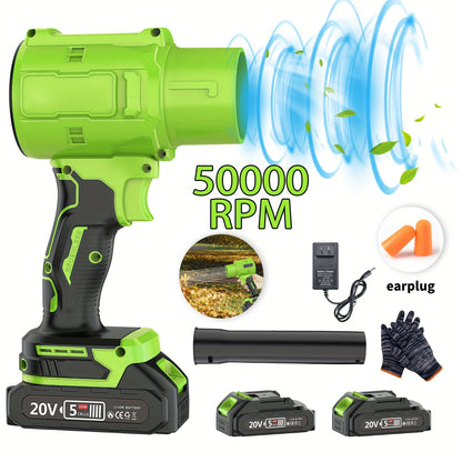 Battery Leaf Blower 20V 50000RPM Turbo Cordless, Dual Battery & 2 Nozzles Included, Handheld Blower for Car Drying, Leaves, Snow & Dust — Home & Outdoor