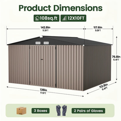 Outdoor Metal Storage Shed with Lockable Doors & Air Vent