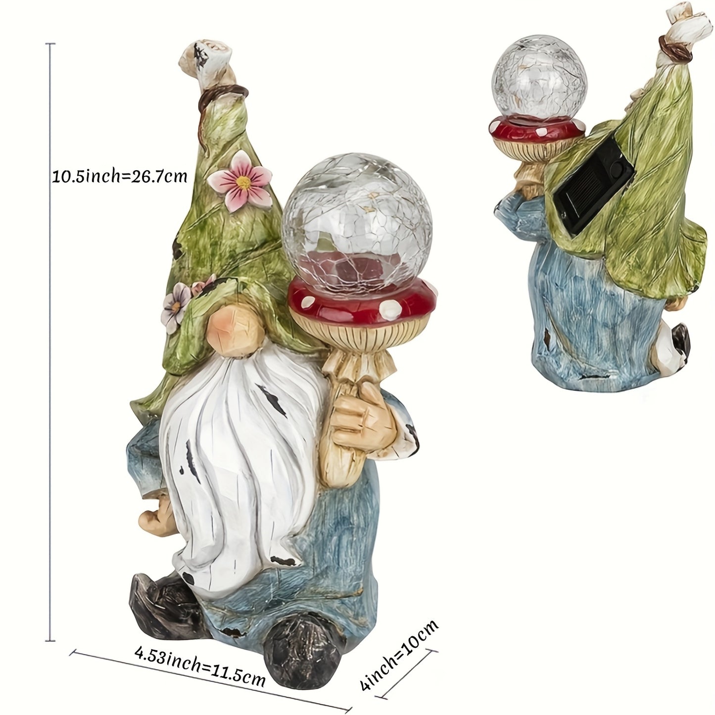 Solar Garden Gnome Statue with LED Magical Ball Light Outdoor Resin Dwarf Sculpture IP44 Waterproof Spring Yard Patio Decor Housewarming Gift