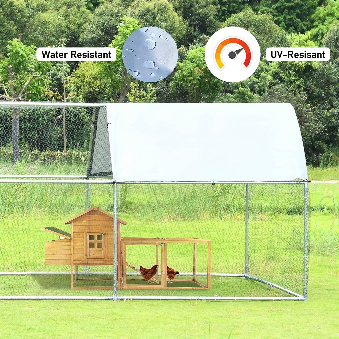 Metal Chicken Run Walk-in Poultry Enclosure with UV Protection - Dome Flat & Spire Roof Styles, Spacious Outdoor Backyard Farm Chicken Pen, Multiple Size Options