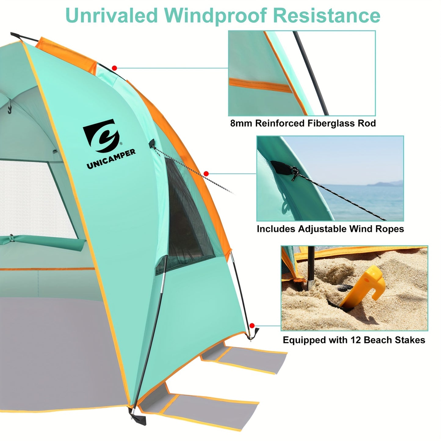 Beach Tent 3 Person Sun Shelter UPF 50+ Portable Shade Easy Setup