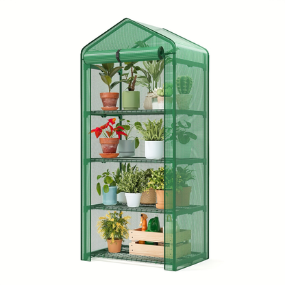 Tiered Greenhouse Shelves 3/4-Tier Portable Mini Plant Greenhouse with PE Cover & Aluminum Frame, Indoor Outdoor Warm House for Seedlings & Flowers, White & Green