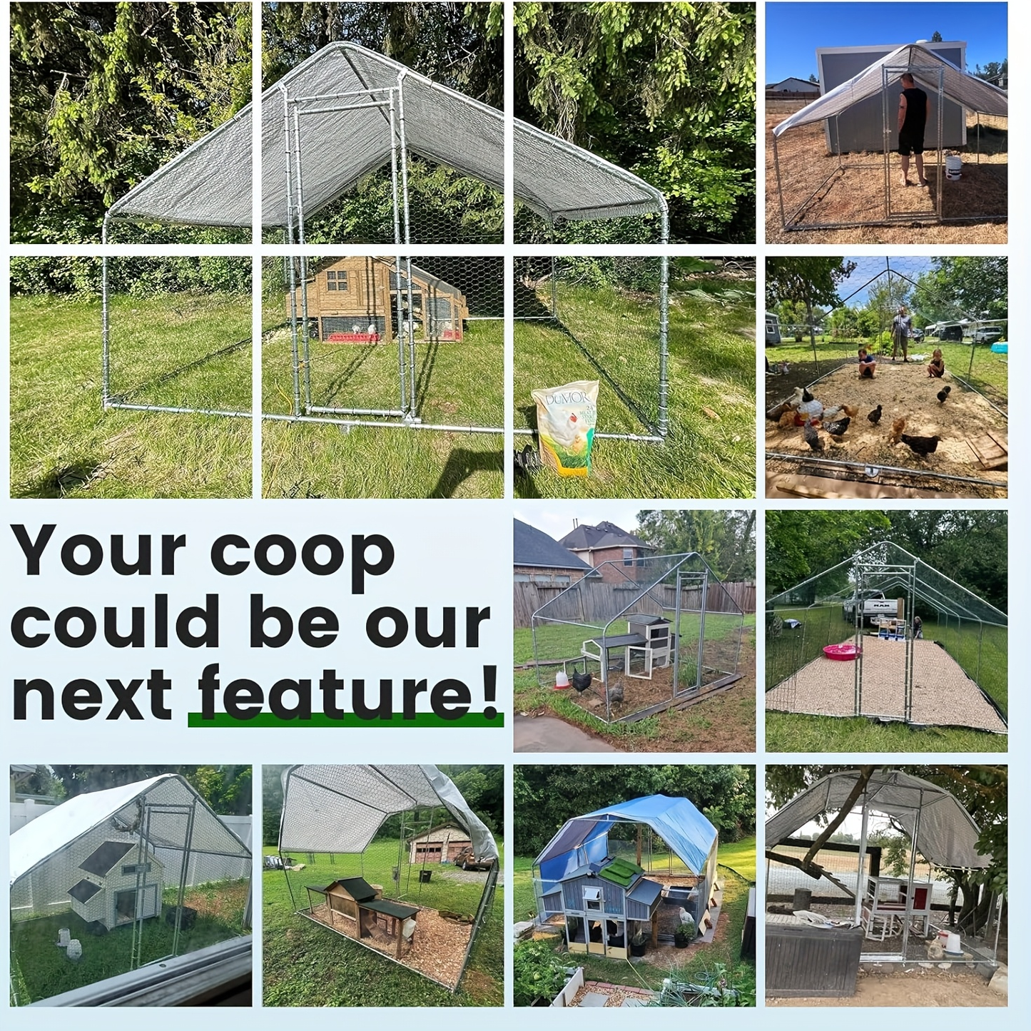 Metal Chicken Run Outdoor Poultry Cage Large Walk-in Enclosure for Chickens Ducks Rabbits UV-Resistant Weather-Resistant Mesh Walls Secure Latches Easy-Access Doors No Electricity Needed