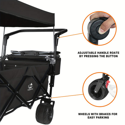 Folding Wagon Cart Heavy Duty | All Terrain Beach Camping Garden Canopy