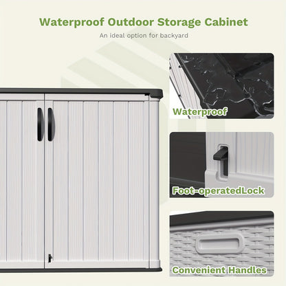 Outdoor Storage Shed 4x2 Resin Vertical Cabinet w/ Floor - White & Beige