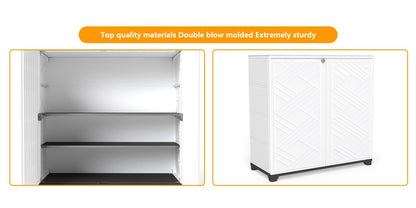 Outdoor Storage Cabinet with Doors & Metal Shelves | Resin