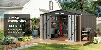 Outdoor Metal Storage Shed with Lockable Doors & Air Vent