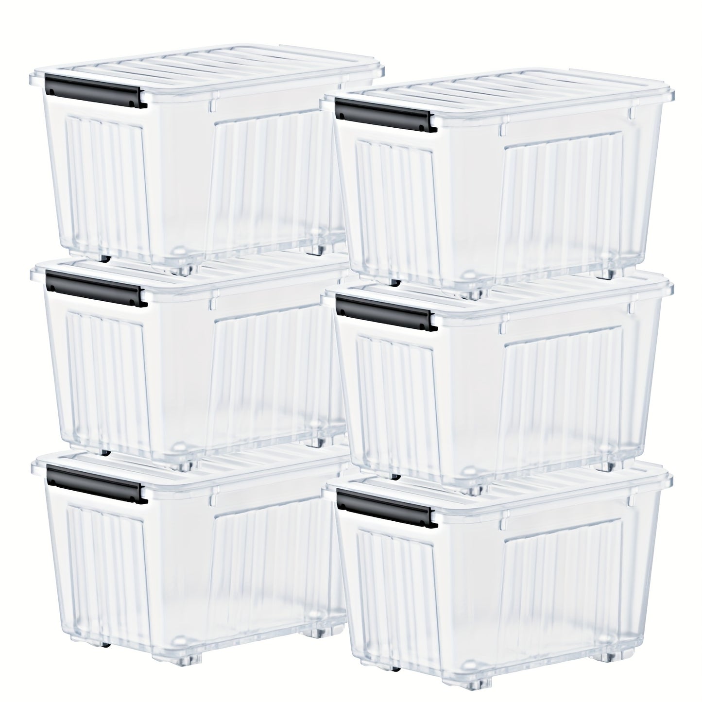 Stackable Storage Bins with Lids and Wheels | 72QT & 97QT Heavy Duty Bins | 4 or 6 Pack | 220LB Capacity | Clear, Blue/White, Black/Yellow