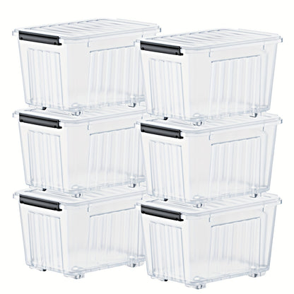 Stackable Storage Bins with Lids and Wheels | 72QT & 97QT Heavy Duty Bins | 4 or 6 Pack | 220LB Capacity | Clear, Blue/White, Black/Yellow