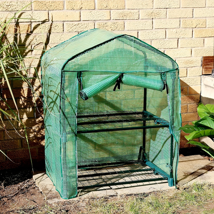 Mini Greenhouse with Steel Frame & Roll-Up Zipper Door | Portable Indoor Outdoor Plant Greenhouse | Weatherproof Rack Stand 2-Tier & 3-Tier Options