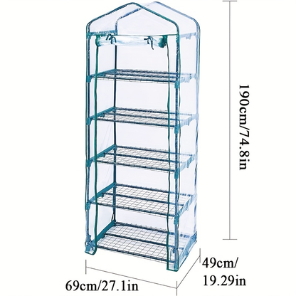 Plant Greenhouse Rack 5-Tier Portable Mini Greenhouse with Steel Frame, Roll-Up Zipper Door, Weatherproof PE Cover for Indoor Outdoor Seedling & Flower Growing