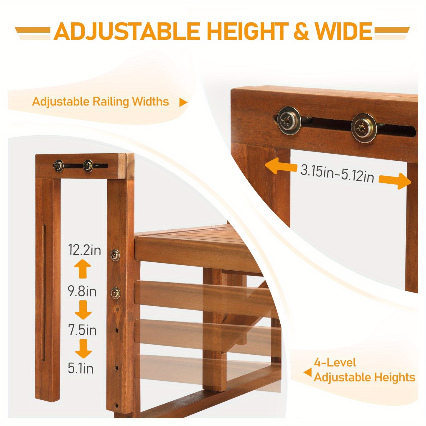 Acacia Wood Folding Side Table Hangable Wall-Mounted Patio Table 25in Square Semi-Round Outdoor Indoor Balcony Deck Space-Saving Foldable Wood Table