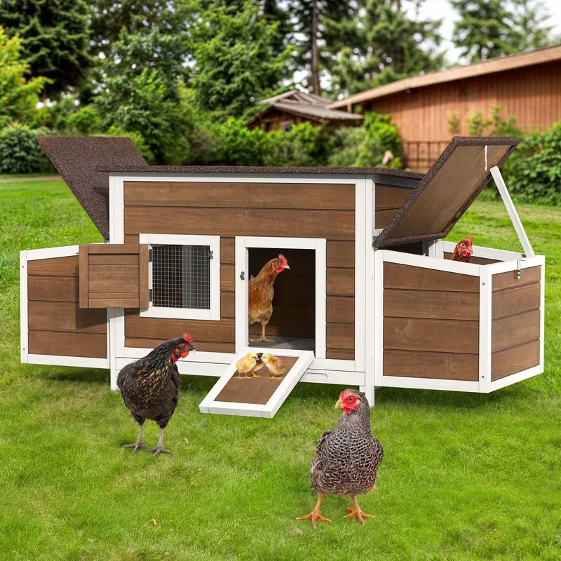 Hen House 67" for 4-6 Chickens with 2 Nesting Boxes | Wooden Chicken Coop with Weatherproof Roof, Removable Tray, Metal Wire Mesh & Ramp – Rabbit Hutch Duck Coop Outdoor