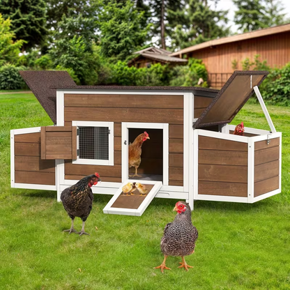 Hen House 67" for 4-6 Chickens with 2 Nesting Boxes | Wooden Chicken Coop with Weatherproof Roof, Removable Tray, Metal Wire Mesh & Ramp – Rabbit Hutch Duck Coop Outdoor