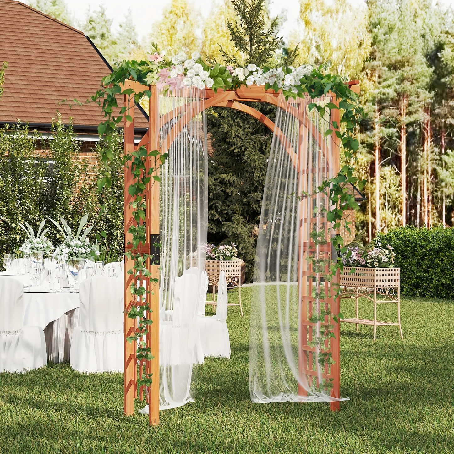 Cedar Wood Arbor 84" Double Lattice Garden Arch Pergola Trellis